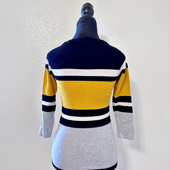 INC Colored Striped 3/4 Sleeve Sweater with Golden Zipper Design - Picture 3 of 3